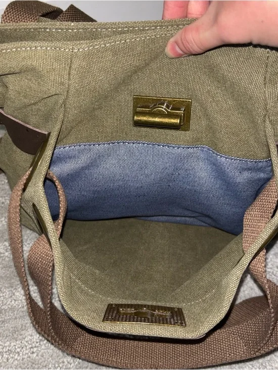 ZEDE Paris Pont Des Arts Mini Olive Canvas Leather Bag Tote W Crossbody Strap - Picture 6 of 15